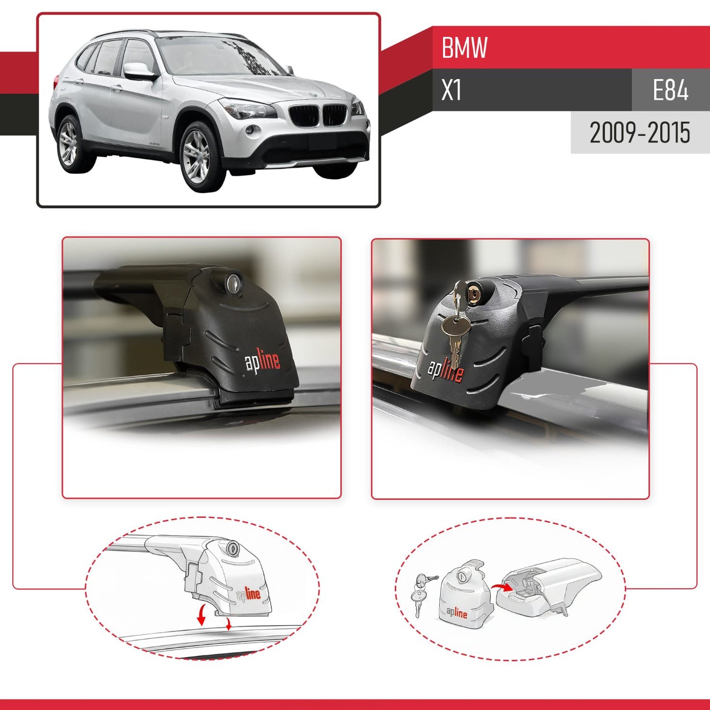 Compatible with BMW X1 (E84) 2009-2015 ACE-2 Model Car Roof Rack Cross Bar Black Aluminium 2 Bars