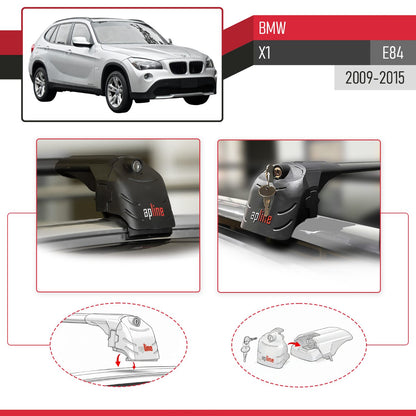Compatible with BMW X1 (E84) 2009-2015 ACE-2 Model Car Roof Rack Cross Bar Black Aluminium 2 Bars