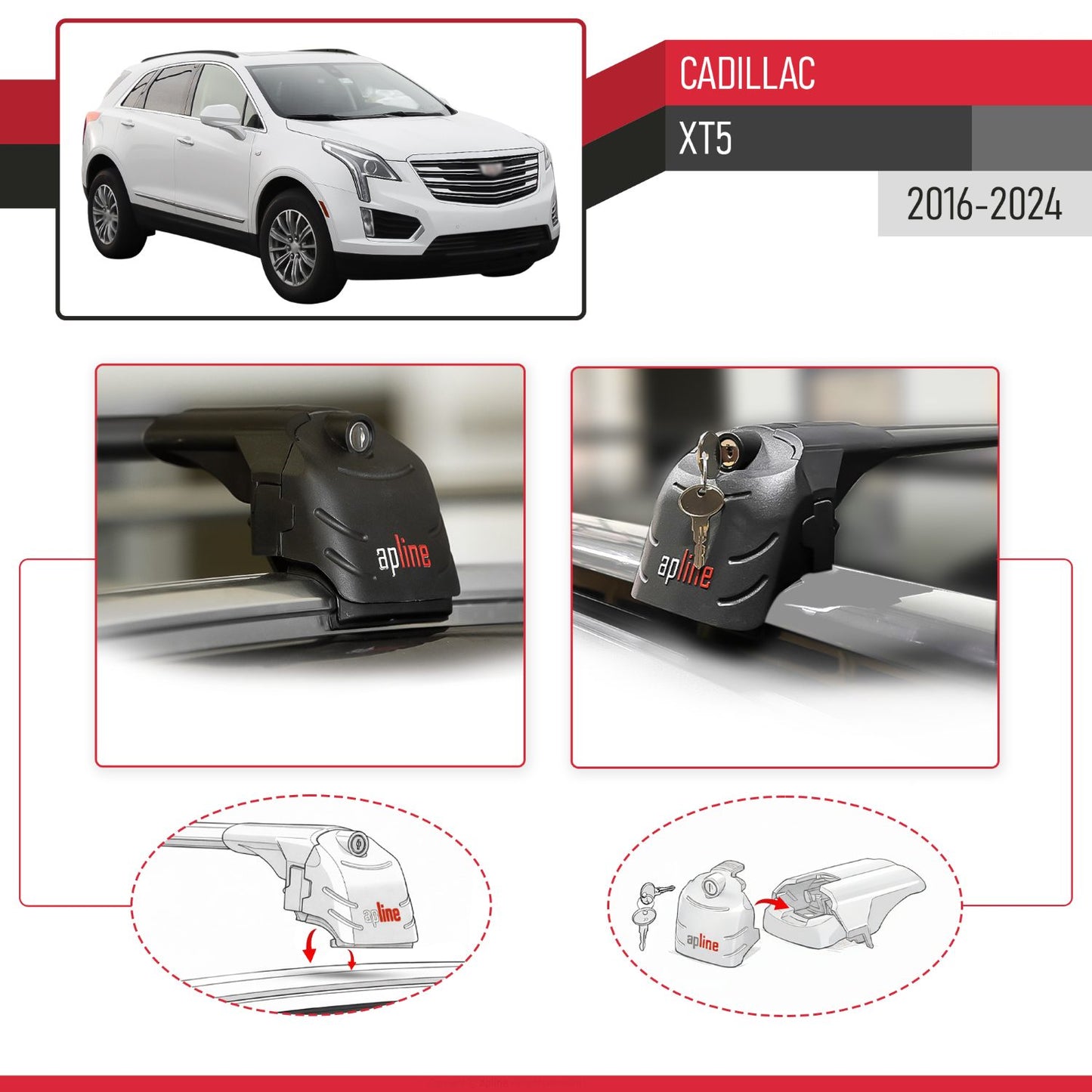 Compatible with Cadillac XT5 2016-2024 ACE-2 Model Car Roof Rack Cross Bar Black Aluminium 2 Bars