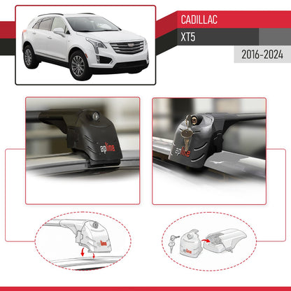 Compatible with Cadillac XT5 2016-2024 ACE-2 Model Car Roof Rack Cross Bar Black Aluminium 2 Bars