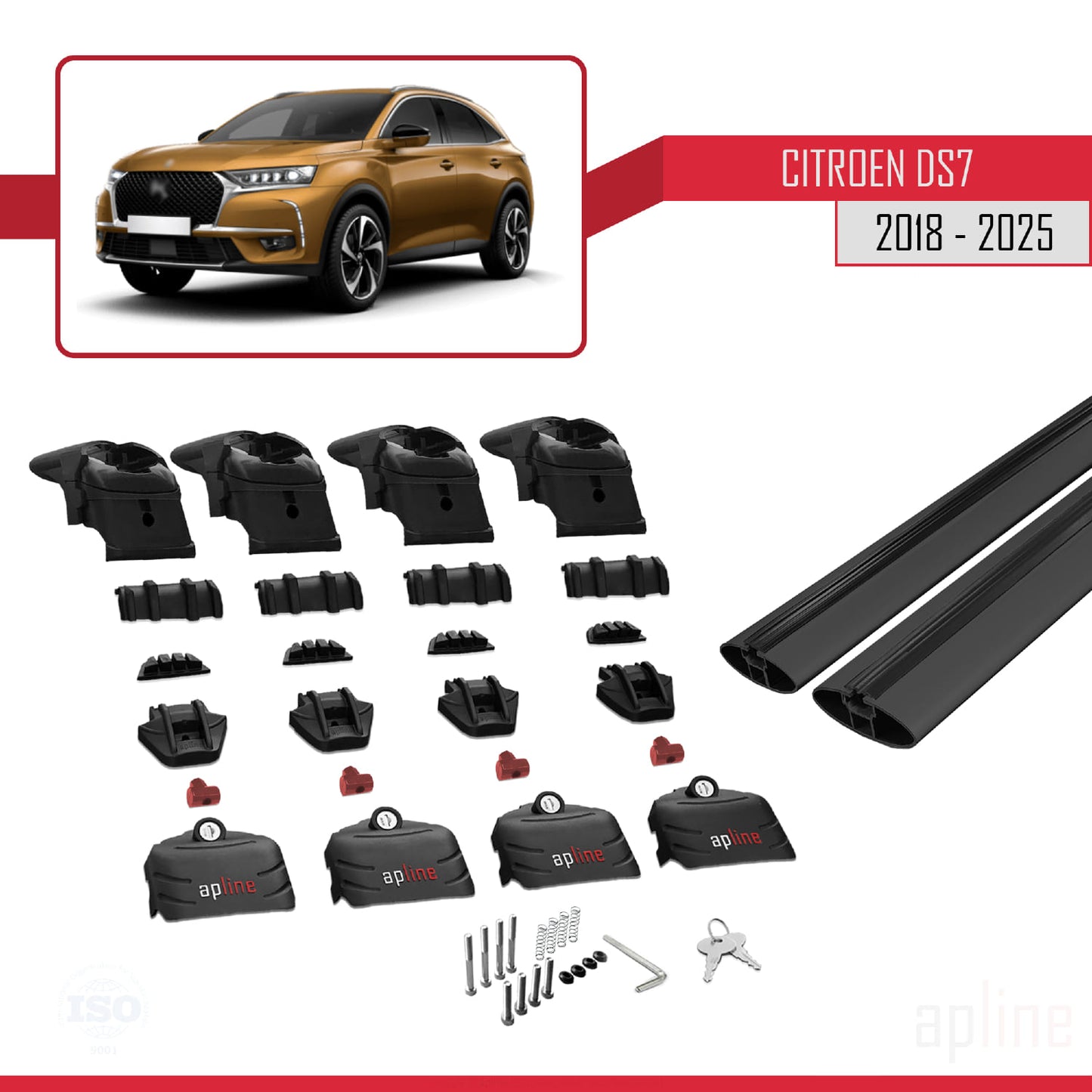 Compatible with Citroen/DS 7 Crossback 2018-2025 ACE-2 Car Roof Rack Cross Bar Black Aluminium 2 Bars