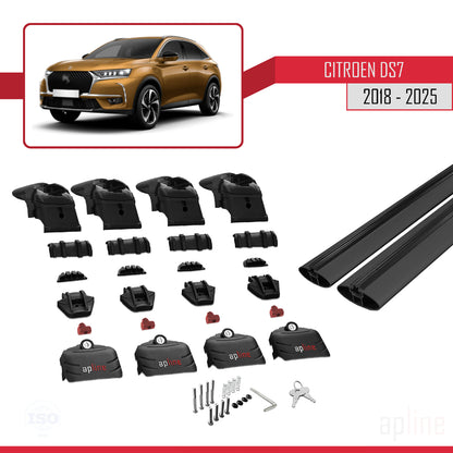 Compatible with Citroen/DS 7 Crossback 2018-2025 ACE-2 Car Roof Rack Cross Bar Black Aluminium 2 Bars