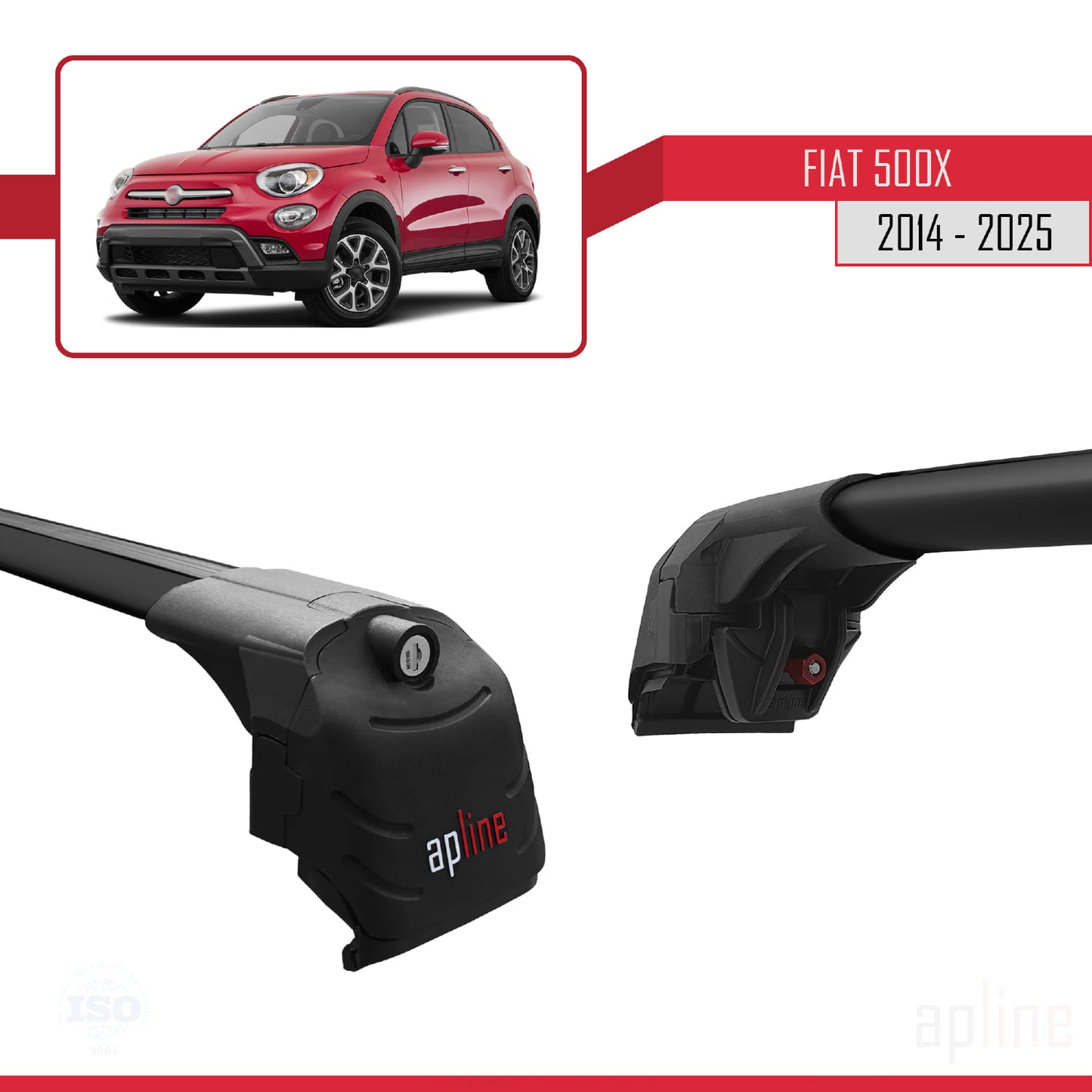 Compatible with Fiat 500X 2014-2025 ACE-2 Car Roof Rack Cross Bar Black Aluminium 2 Bars