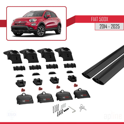 Compatible with Fiat 500X 2014-2025 ACE-2 Car Roof Rack Cross Bar Black Aluminium 2 Bars
