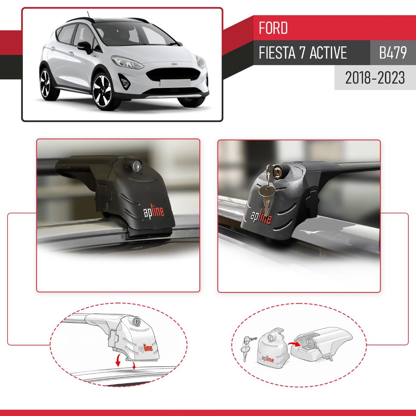 Compatible with Ford Fiesta 7 Active (B479) 2018-2023 ACE-2 Model Car Roof Rack Cross Bar Black Aluminium 2 Bars