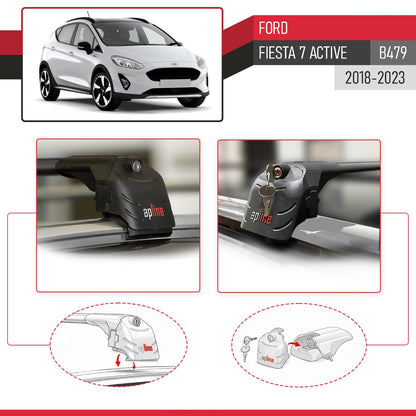 Compatible with Ford Fiesta 7 Active (B479) 2018-2023 ACE-2 Model Car Roof Rack Cross Bar Black Aluminium 2 Bars