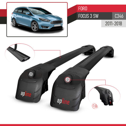 Compatible with Ford Focus 3 (C346) SW 2011-2018 ACE-2 Model Car Roof Rack Cross Bar Black Aluminium 2 Bars