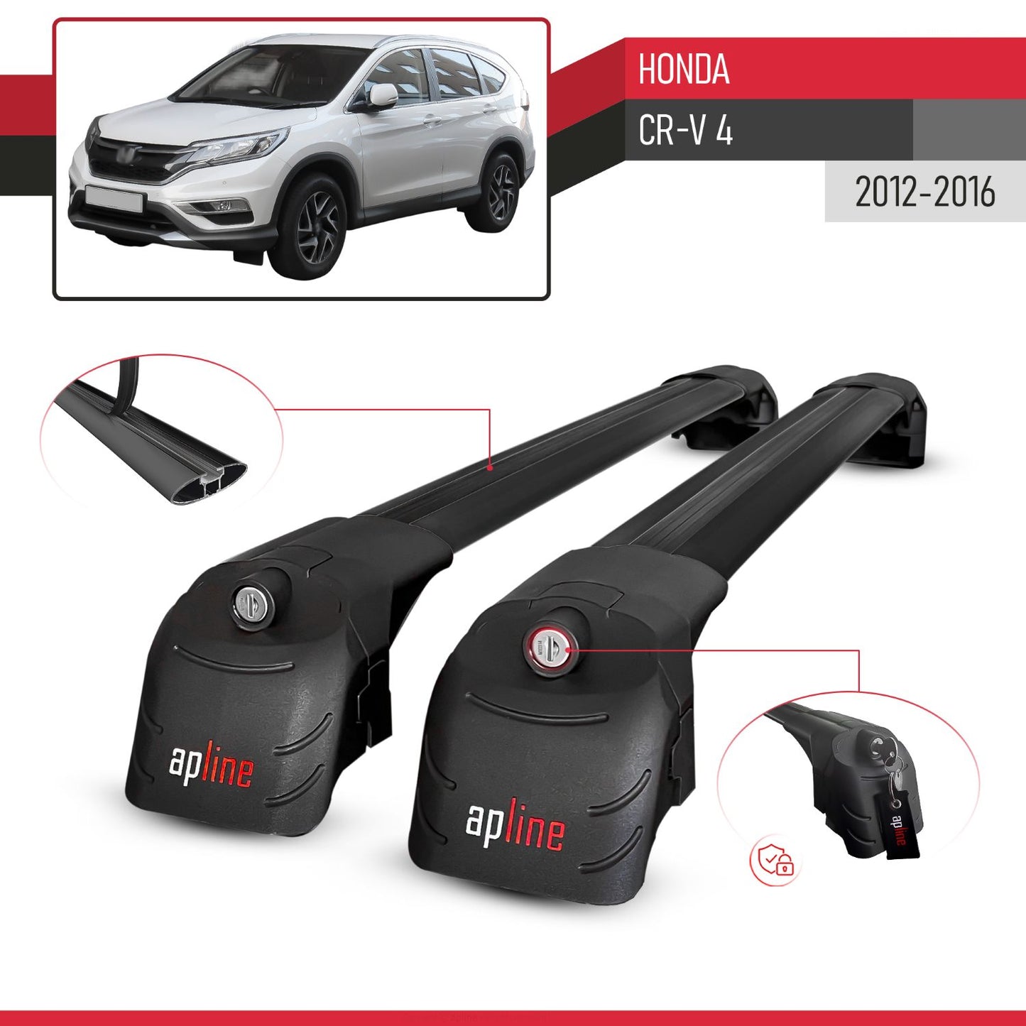 Compatible with Honda CR-V 4 2012-2016 ACE-2 Model Car Roof Rack Cross Bar Black Aluminium 2 Bars