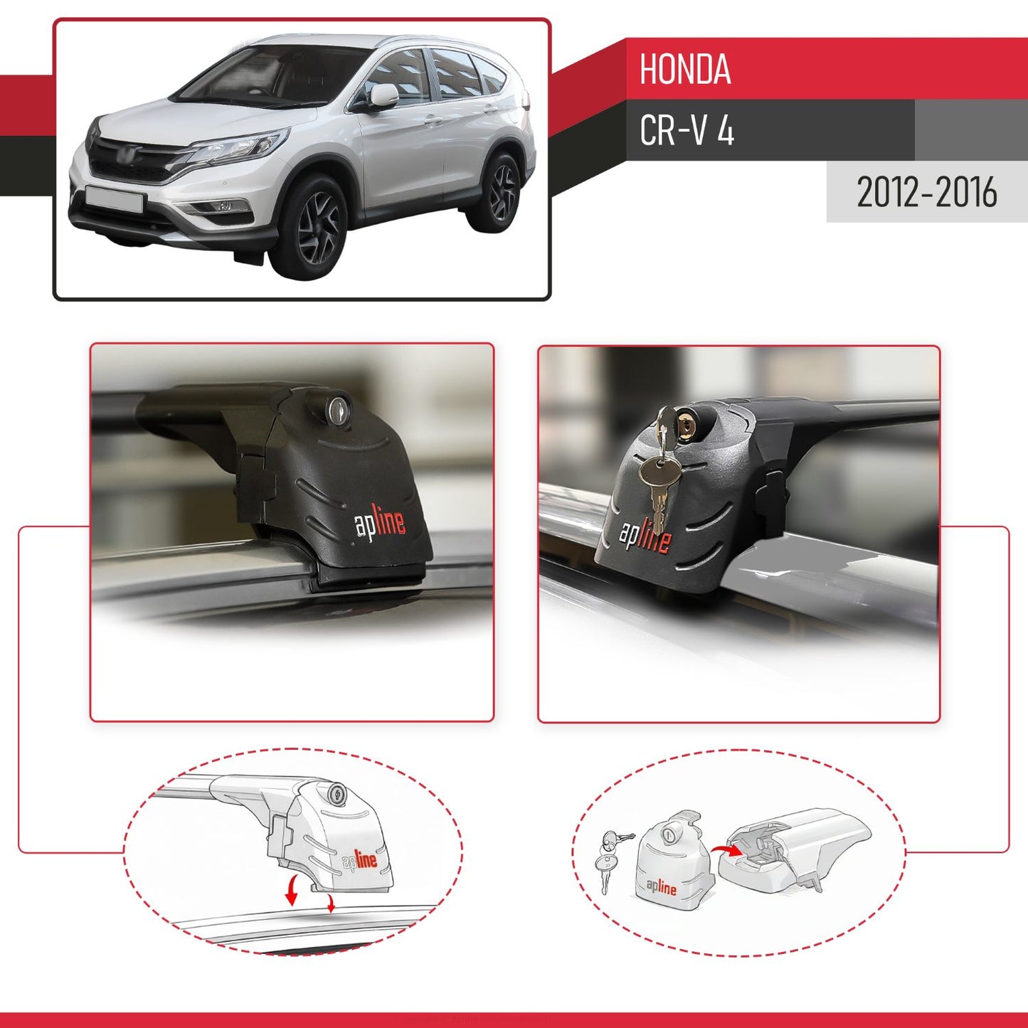 Compatible with Honda CR-V 4 2012-2016 ACE-2 Model Car Roof Rack Cross Bar Black Aluminium 2 Bars