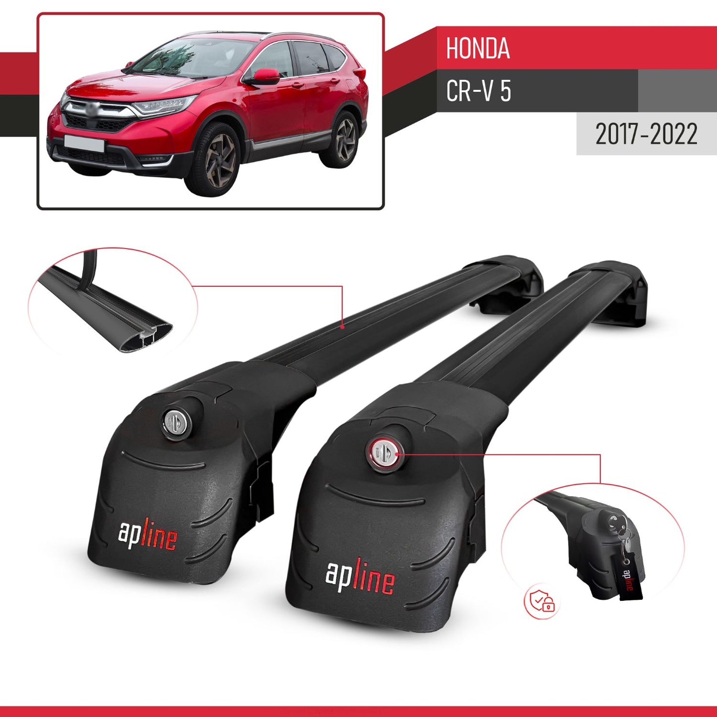 Compatible with Honda CR-V 5 2017-2022 ACE-2 Model Car Roof Rack Cross Bar Black Aluminium 2 Bars