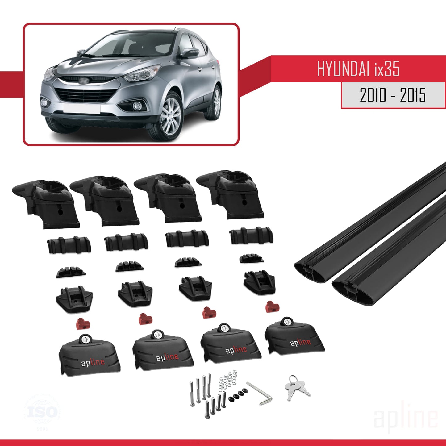 Compatible with Hyundai ix35 2 (LM) 2010-2015 ACE-2 Car Roof Rack Cross Bar Black Aluminium 2 Bars