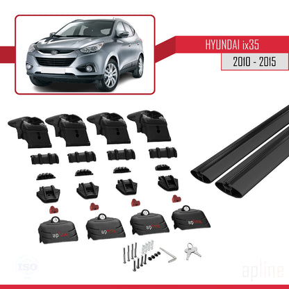 Compatible with Hyundai ix35 2 (LM) 2010-2015 ACE-2 Car Roof Rack Cross Bar Black Aluminium 2 Bars