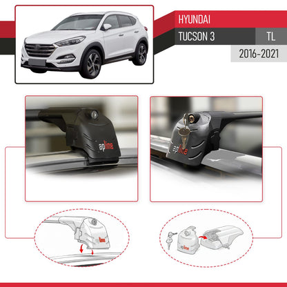 Compatible with Hyundai Tucson 3 (TL) 2016-2021 ACE-2 Model Car Roof Rack Cross Bar Black Aluminium 2 Bars