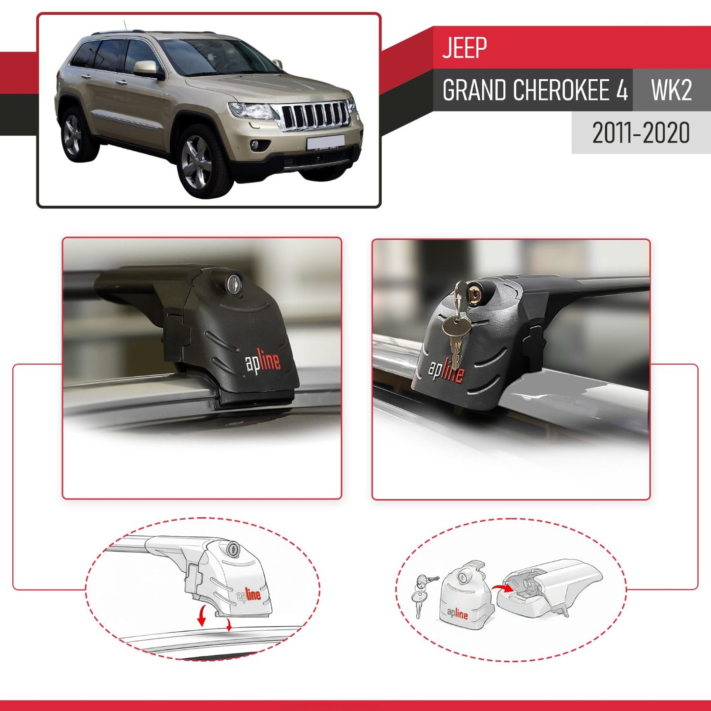 Compatible with Jeep Grand Cherokee 4 (WK2) 2011-2020 ACE-2 Model Car Roof Rack Cross Bar Black Aluminium 2 Bars