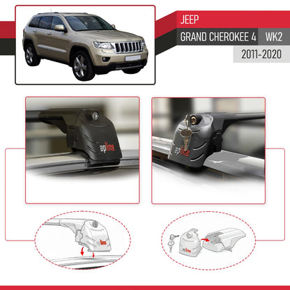 Compatible with Jeep Grand Cherokee 4 (WK2) 2011-2020 ACE-2 Model Car Roof Rack Cross Bar Black Aluminium 2 Bars