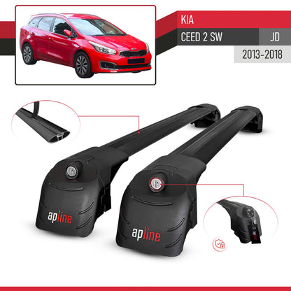 Compatible with Kia Ceed 2 (JD) SW 2013-2018 ACE-2 Model Car Roof Rack Cross Bar Black Aluminium 2 Bars