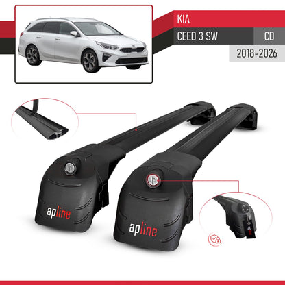 Compatible with Kia Ceed 3 (CD) SW 2018-2026 ACE-2 Model Car Roof Rack Cross Bar Black Aluminium 2 Bars