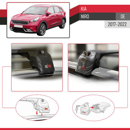 Compatible with Kia Niro (DE) 2017-2022 ACE-2 Model Car Roof Rack Cross Bar Black Aluminium 2 Bars