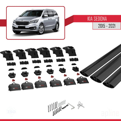 Compatible with Kia Sedona 3 (YP) 2015-2021 ACE-2 Car Roof Rack Cross Bar Black Aluminium 3 Bars