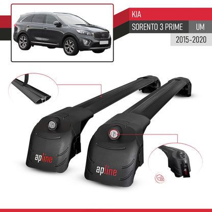 Compatible with Kia Sorento 3 (UM) Prime 2015-2020 ACE-2 Model Car Roof Rack Cross Bar Black Aluminium 2 Bars