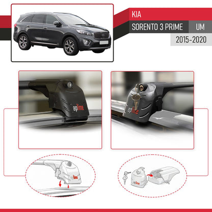 Compatible with Kia Sorento 3 (UM) Prime 2015-2020 ACE-2 Model Car Roof Rack Cross Bar Black Aluminium 2 Bars