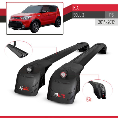 Compatible with Kia Soul 2 (PS) 2014-2019 ACE-2 Model Car Roof Rack Cross Bar Black Aluminium 2 Bars