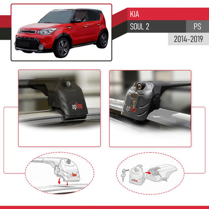 Compatible with Kia Soul 2 (PS) 2014-2019 ACE-2 Model Car Roof Rack Cross Bar Black Aluminium 2 Bars