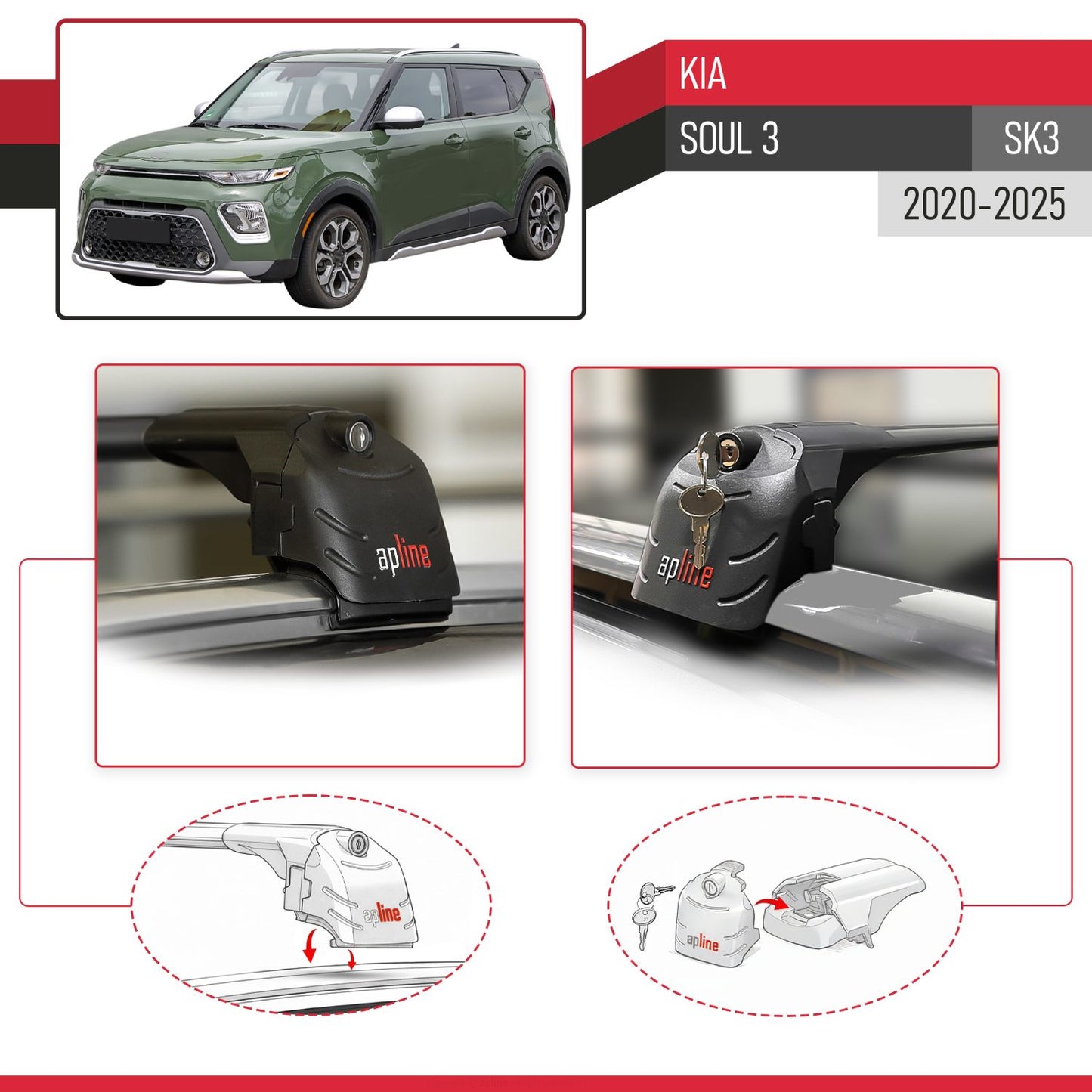 Compatible with Kia Soul 3 (SK3) 2020-2025 ACE-2 Model Car Roof Rack Cross Bar Black Aluminium 2 Bars
