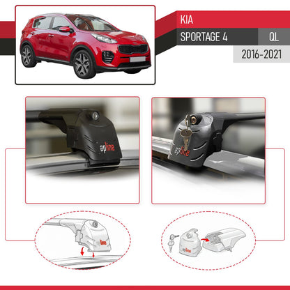 Compatible with Kia Sportage 4 (QL) 2016-2021 ACE-2 Model Car Roof Rack Cross Bar Black Aluminium 2 Bars