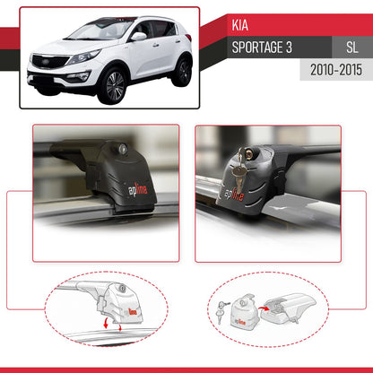 Compatible with Kia Sportage 3 (SL) 2010-2015 ACE-2 Model Car Roof Rack Cross Bar Black Aluminium 2 Bars