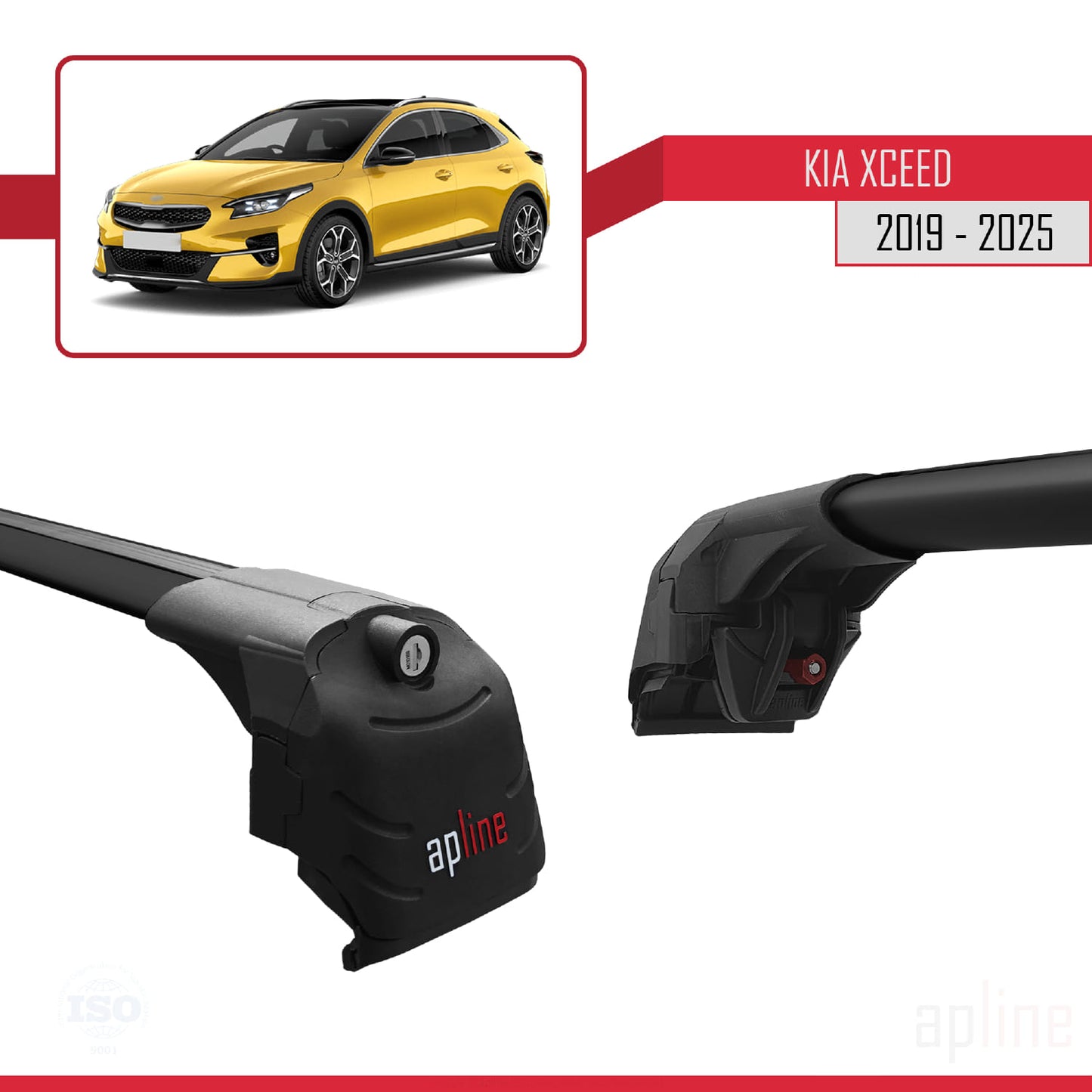 Compatible with Kia XCeed (CD) 2019-2025 ACE-2 Car Roof Rack Cross Bar Black Aluminium 2 Bars