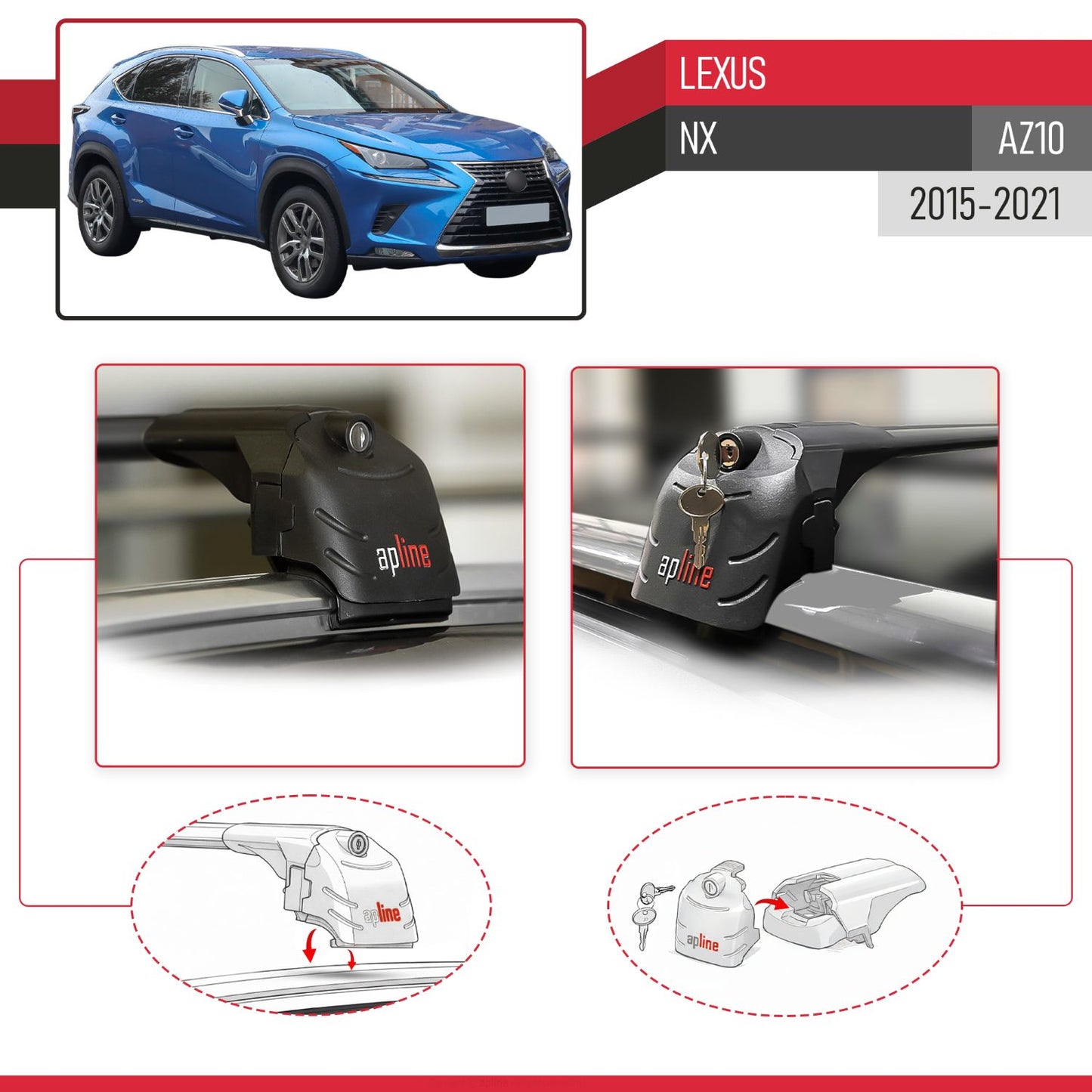Compatible with Lexus NX 200 NX 300 (AZ10) 2015-2021 ACE-2 Model Car Roof Rack Cross Bar Black Aluminium 2 Bars
