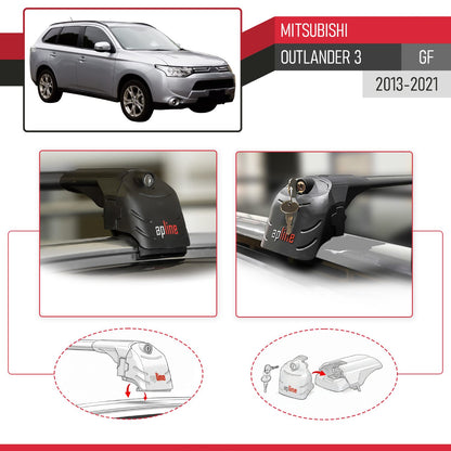 Compatible with Mitsubishi Outlander 3 (GF) 2013-2021 ACE-2 Model Car Roof Rack Cross Bar Black Aluminium 2 Bars