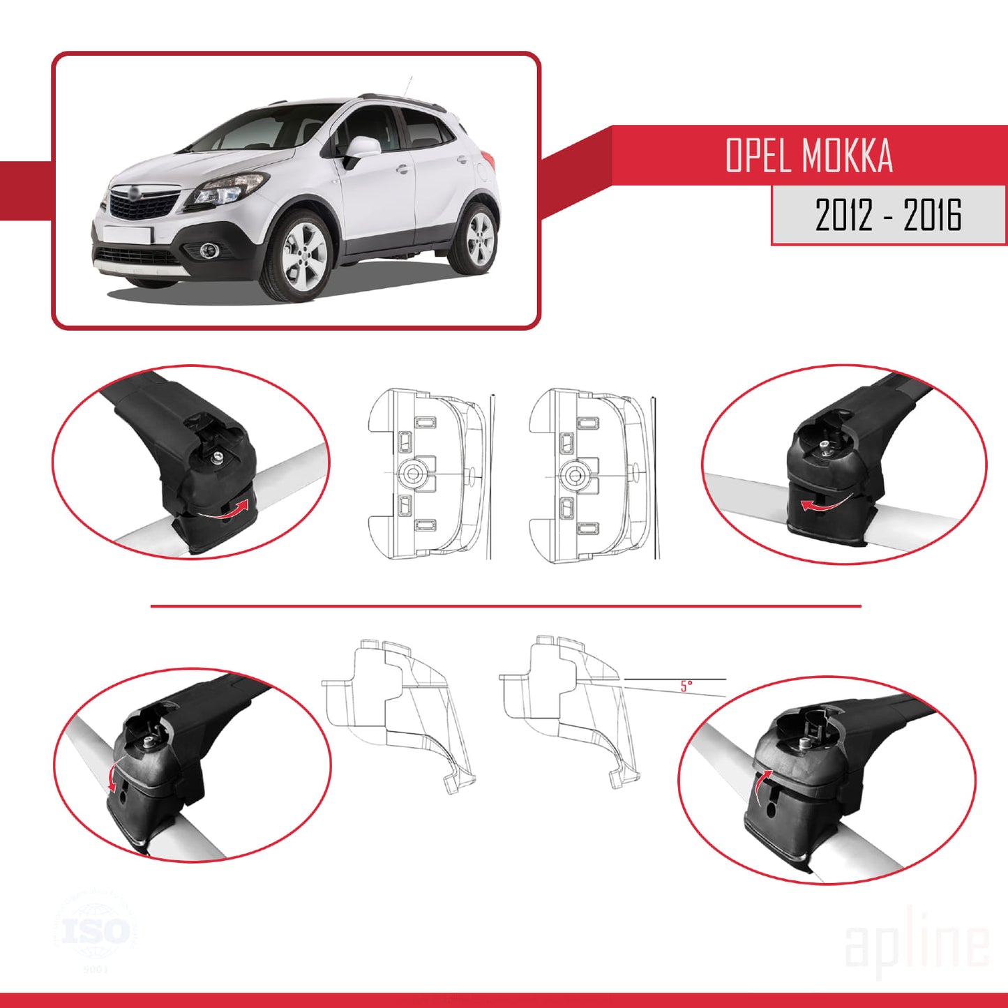 Compatible with Opel Mokka A (J13) 2012-2016 ACE-2 Car Roof Rack Cross Bar Black Aluminium 2 Bars
