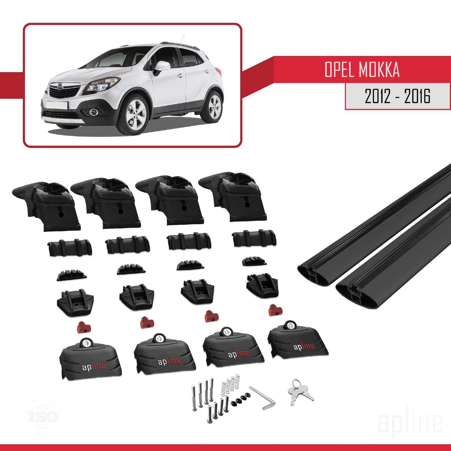 Compatible with Opel Mokka A (J13) 2012-2016 ACE-2 Car Roof Rack Cross Bar Black Aluminium 2 Bars