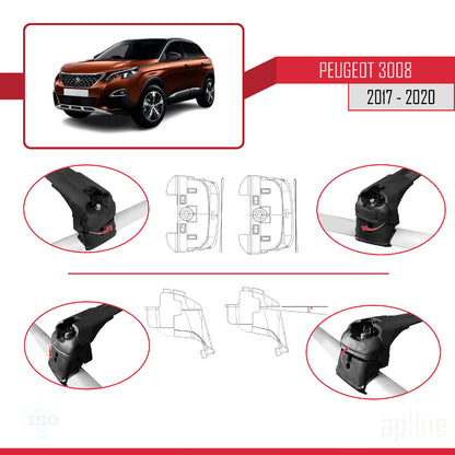 Compatible with Peugeot 3008 II (P84) Pre-Facelift 2017-2020 ACE-2 Car Roof Rack Cross Bar Black Aluminium 2 Bars