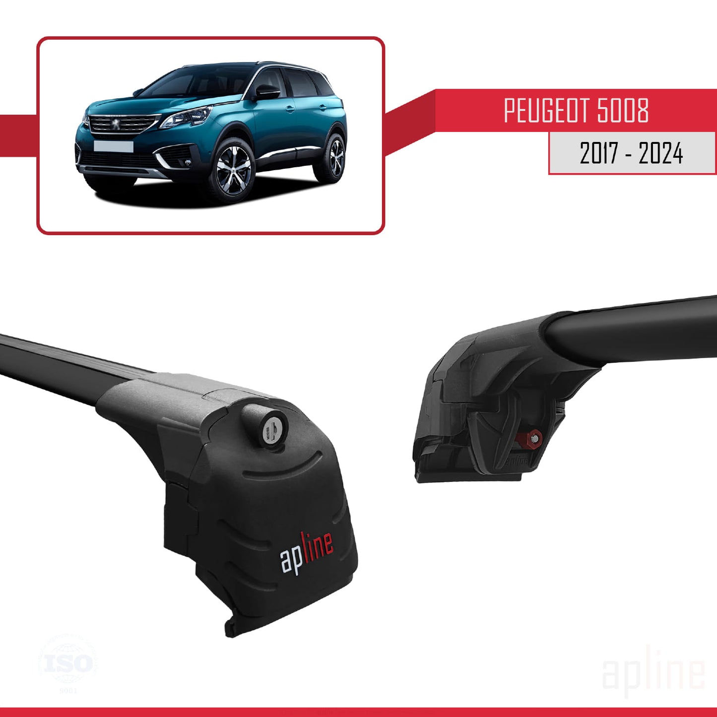Compatible with Peugeot 5008 II (P87) 2017-2024 ACE-2 Car Roof Rack Cross Bar Black Aluminium 2 Bars
