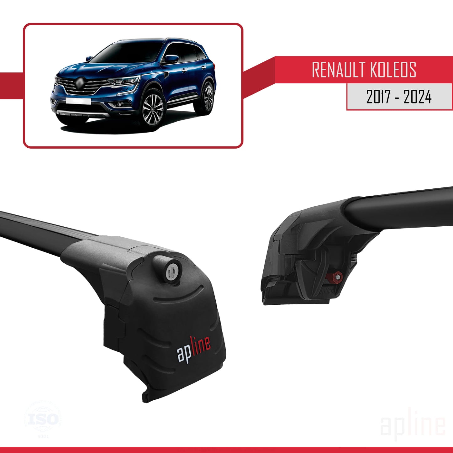Compatible with Renault Koleos 2 (HC) 2017-2024 ACE-2 Car Roof Rack Cross Bar Black Aluminium 2 Bars
