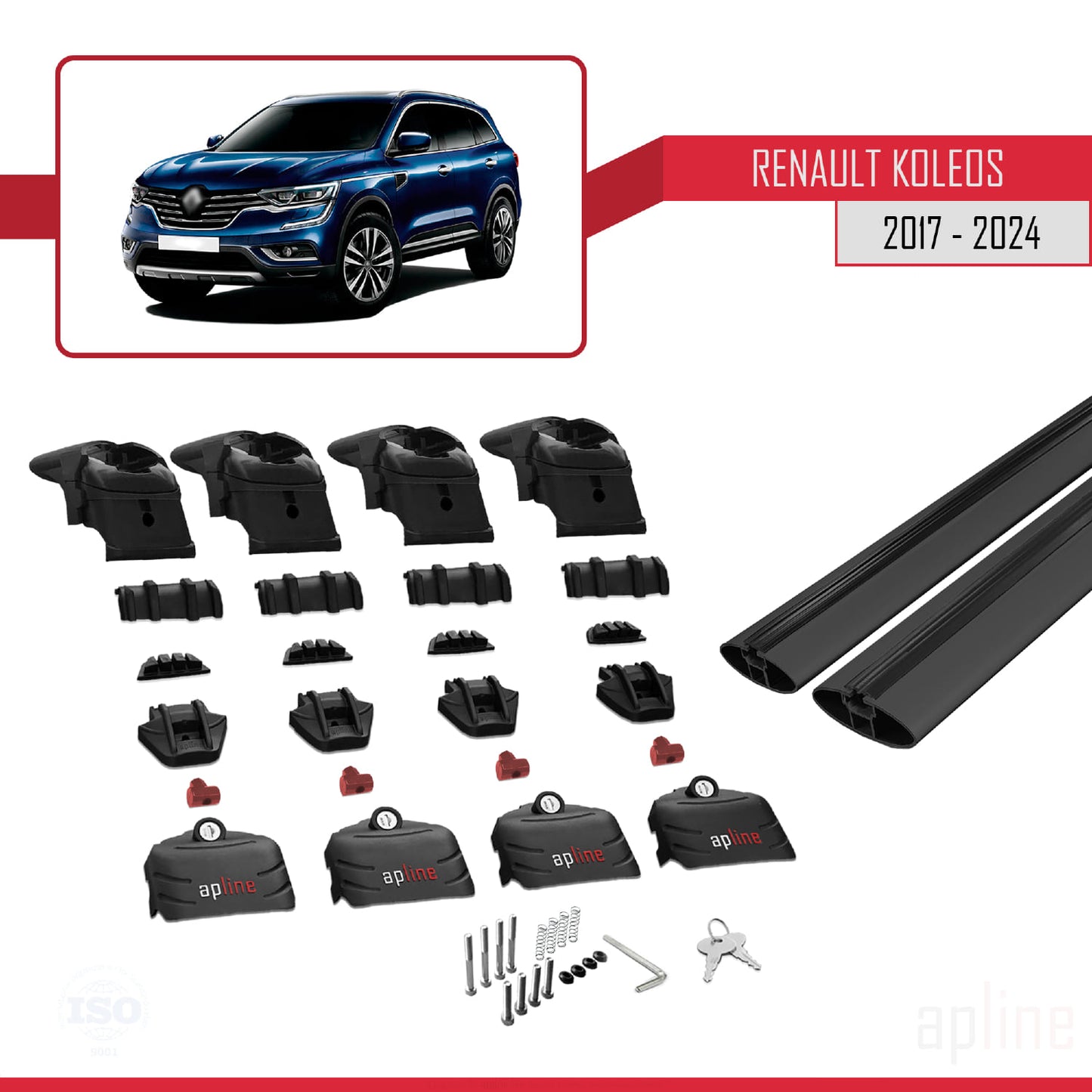 Compatible with Renault Koleos 2 (HC) 2017-2024 ACE-2 Car Roof Rack Cross Bar Black Aluminium 2 Bars