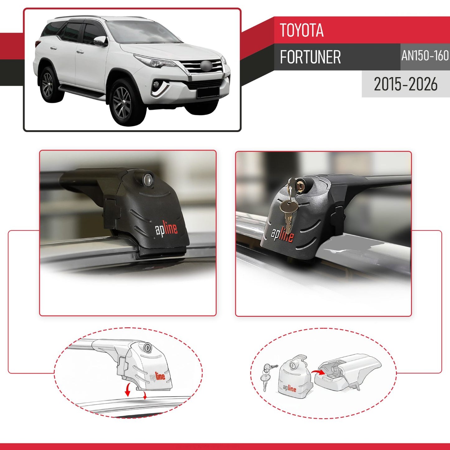 Compatible with Toyota Fortuner (AN150 AN160) 2015-2026 ACE-2 Model Car Roof Rack Cross Bar Black Aluminium 2 Bars