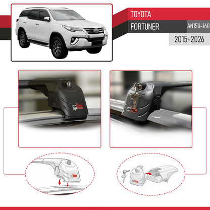Compatible with Toyota Fortuner (AN150 AN160) 2015-2026 ACE-2 Model Car Roof Rack Cross Bar Black Aluminium 2 Bars