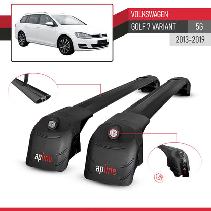 Compatible with Volkswagen Golf 7 (5G) Variant 2013-2019 ACE-2 Model Car Roof Rack Cross Bar Black Aluminium 2 Bars