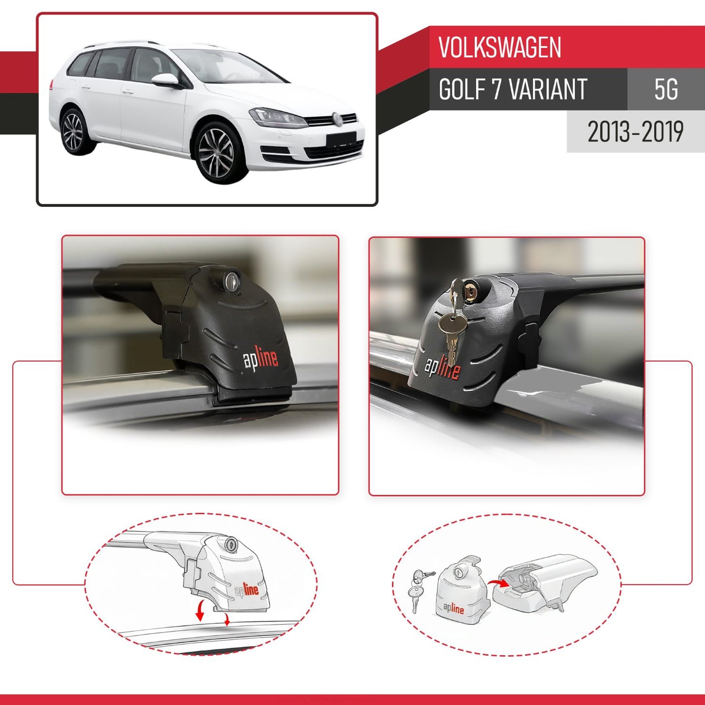 Compatible with Volkswagen Golf 7 (5G) Variant 2013-2019 ACE-2 Model Car Roof Rack Cross Bar Black Aluminium 2 Bars