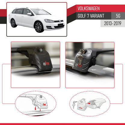 Compatible with Volkswagen Golf 7 (5G) Variant 2013-2019 ACE-2 Model Car Roof Rack Cross Bar Black Aluminium 2 Bars