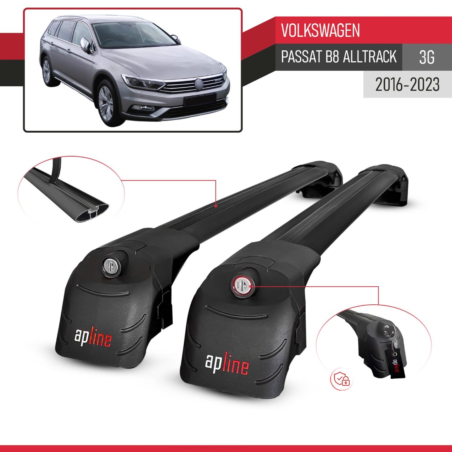 Compatible with Volkswagen Passat B8 (3G) Alltrack 2016-2023 ACE-2 Model Car Roof Rack Cross Bar Black Aluminium 2 Bars