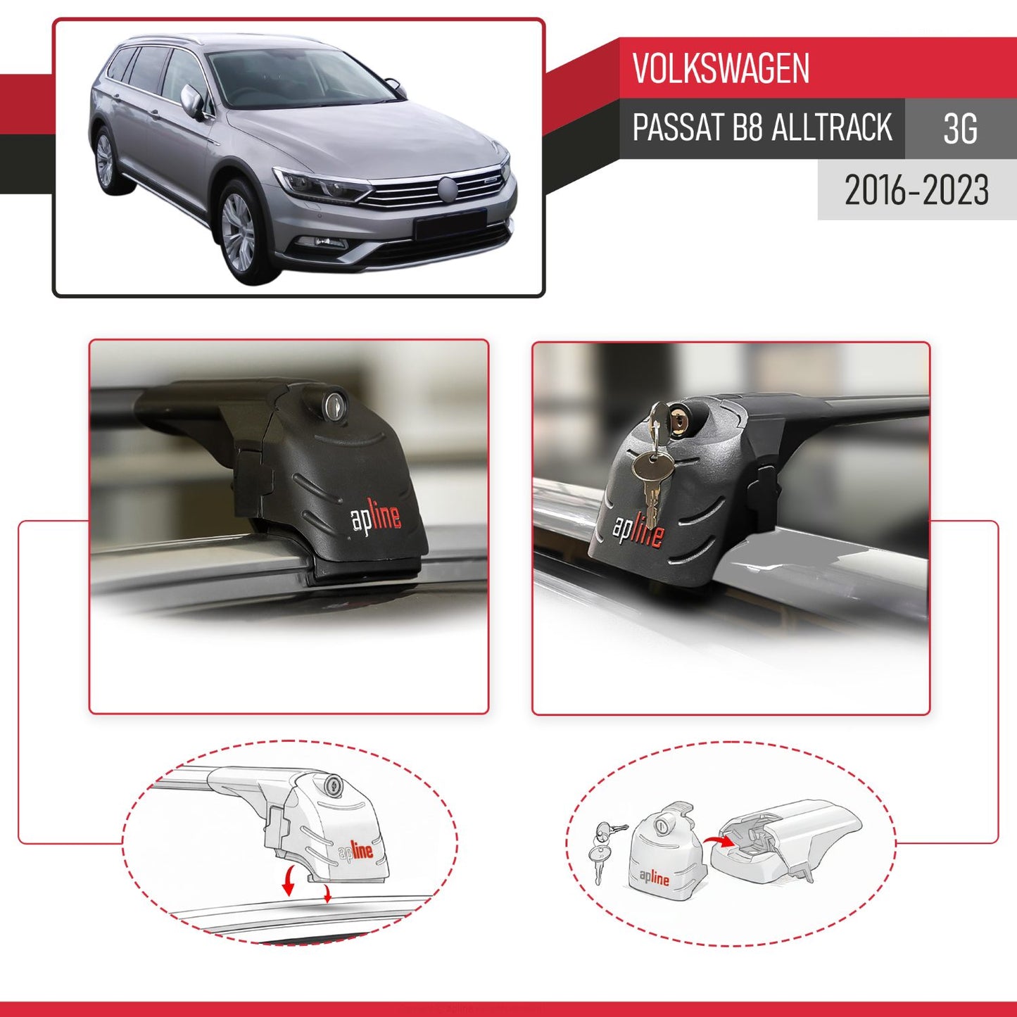 Compatible with Volkswagen Passat B8 (3G) Alltrack 2016-2023 ACE-2 Model Car Roof Rack Cross Bar Black Aluminium 2 Bars