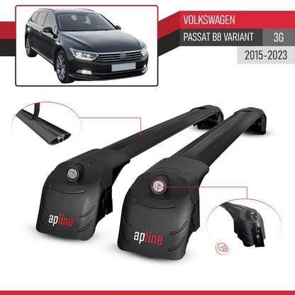 Compatible with Volkswagen Passat B8 (3G) Variant 2015-2023 ACE-2 Model Car Roof Rack Cross Bar Black Aluminium 2 Bars