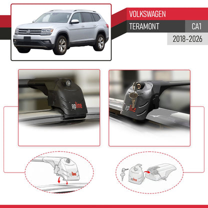Compatible with Volkswagen Teramont (CA1) 2018-2026 ACE-2 Model Car Roof Rack Cross Bar Black Aluminium 2 Bars