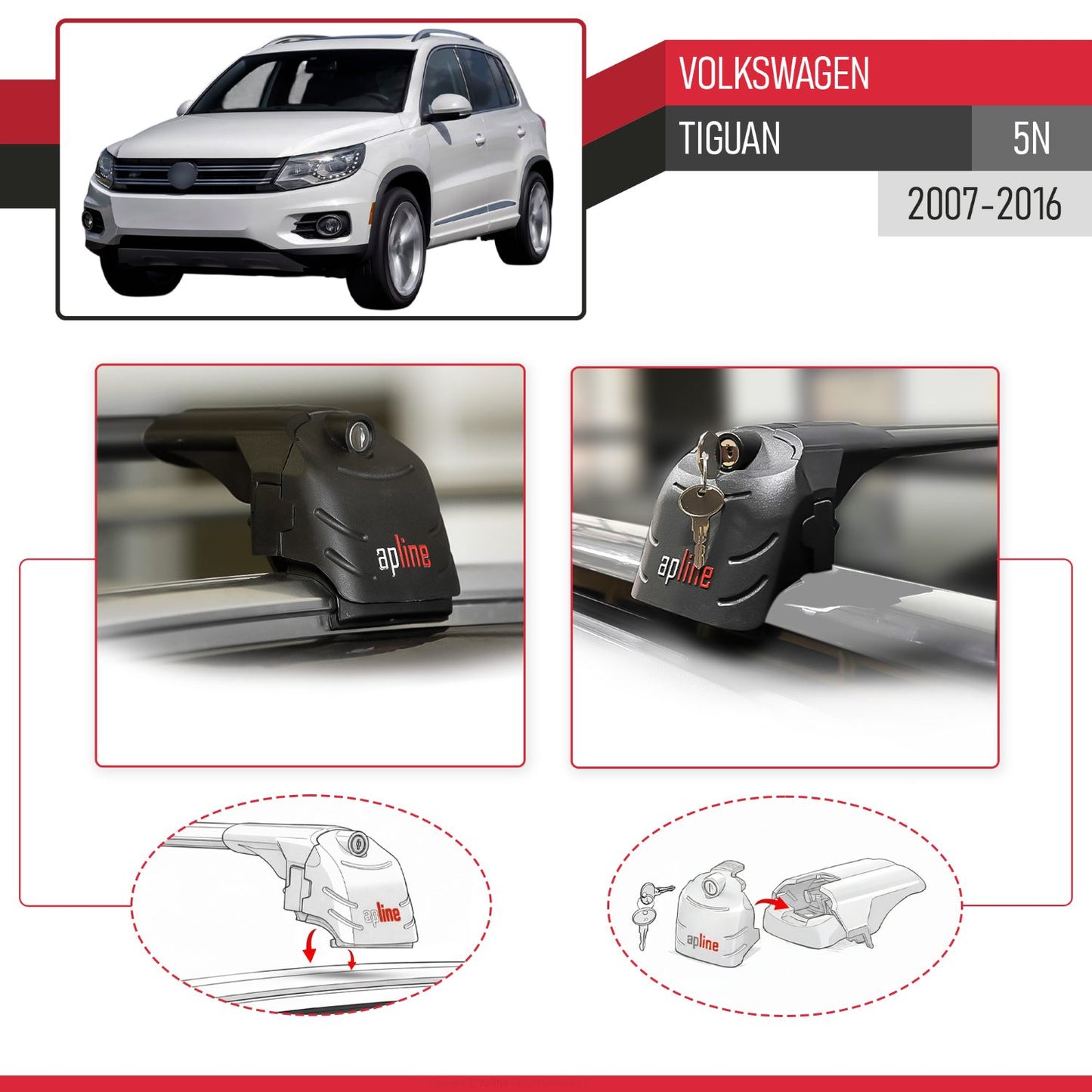 Compatible with Volkswagen Tiguan (5N) 2007-2016 ACE-2 Model Car Roof Rack Cross Bar Black Aluminium 2 Bars