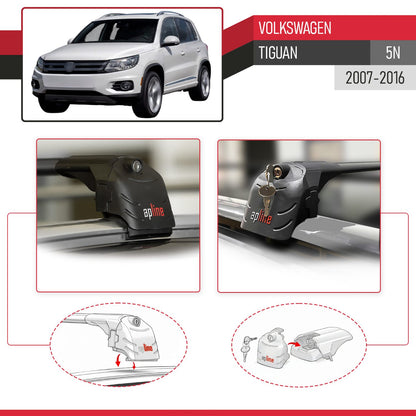 Compatible with Volkswagen Tiguan (5N) 2007-2016 ACE-2 Model Car Roof Rack Cross Bar Black Aluminium 2 Bars